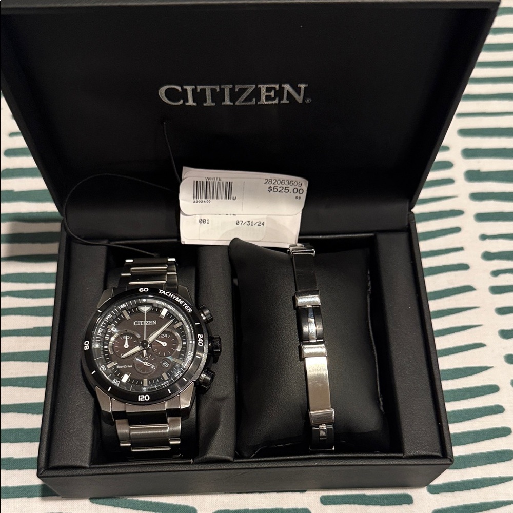 Citizen Black and Silver Chronograph Watch with Bracelet